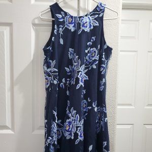 Dark blue short dress with shimmery blue flowers
